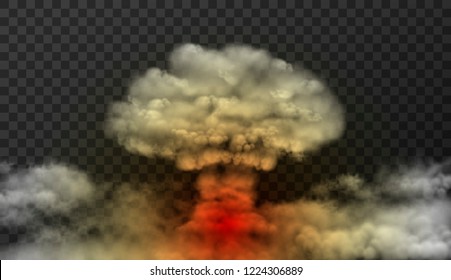 Design Of Bomb Explode. Smoke Mushroom Vector Illustration Isolated On Transparent Background