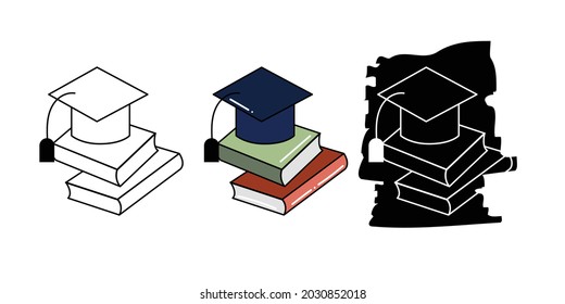 Design book icon isolated onn white background. 3 style color black,white and color