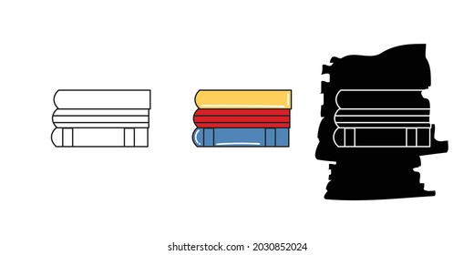 Design book icon isolated onn white background. 3 style color black,white and color