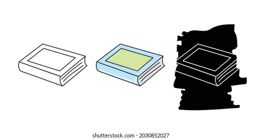 Design book icon isolated onn white background. 3 style color black,white and color