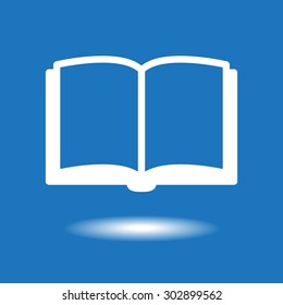 Icono del libro de diseño. Icono blanco sobre fondo azul