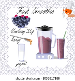 Design for a book of recipes. Recipe for fruit smoothies. Elements for the design of culinary sites.