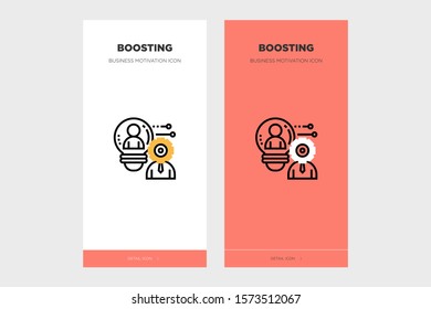 Design boosting potential icons on white and red backgrounds. made for business motivation icon