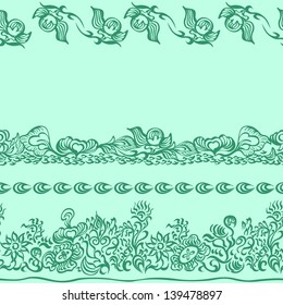 Design border seamless pattern with swirling decorative floral elements. Edge of the fabric, wallpaper