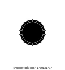 Design bottle cap in the form of an element. View from the top. Isolated object. Black shape in the sample of a circle. Beverage symbol isolated illustration on white background. Vector.