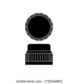 Design bottle cap in the form of an element. View from the top. Isolated object. Black shape in the sample of a circle. Beverage symbol isolated illustration on white background. Vector.