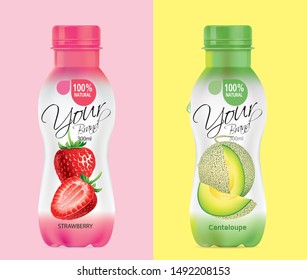 Design A Bottle Of Fruit Juice, Strawberry Juice Bottle, Cantaloupe Drink Bottle.