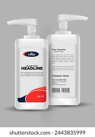 Design bottle of hand sanitizer on gray background with back and front part.