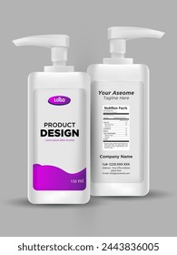 Design bottle of hand sanitizer on gray background with back and front part.