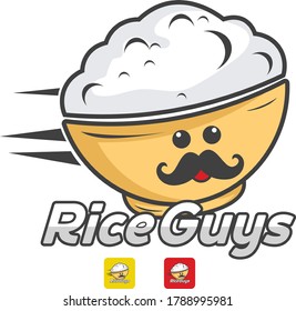 Design a bowl of rice and 2 icons, suitable for a food service delivery company