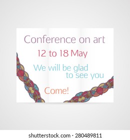 Design of brochure. Abstract hand drawn pattern. Advertising of conference.