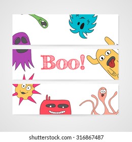 Design of brochure with abstract monsters pattern. Vector illustration.