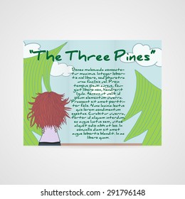Design of brochure company. Illustration with women in the wood.
