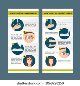 
Design of the brochure. How to remove and put on contact lenses