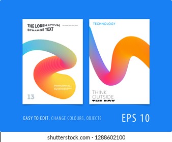 Design of brochure smooth soft template. Creative abstract set, annual report, horizontal cover, flyer in A4 with colourful lines waves for branding, exhibition. Business vector presentation.