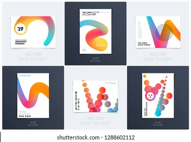 Design of brochure smooth soft template. Creative abstract set, annual report, horizontal cover, flyer in A4 with colourful lines waves for branding, exhibition. Business vector presentation.