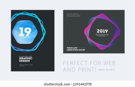 Design of brochure smooth soft template. Creative abstract set, annual report, horizontal cover, flyer in A4 with colourful lines waves for branding, exhibition. Business vector presentation.