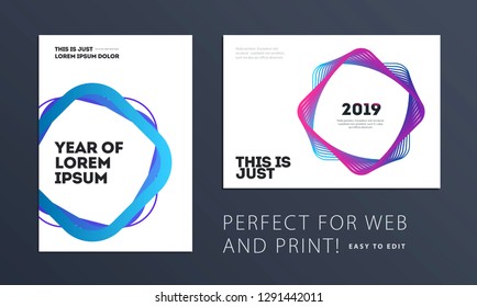 Design of brochure smooth soft template. Creative abstract set, annual report, horizontal cover, flyer in A4 with colourful lines waves for branding, exhibition. Business vector presentation.