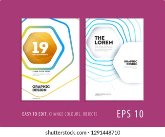 Design of brochure smooth soft template. Creative abstract set, annual report, horizontal cover, flyer in A4 with colourful lines waves for branding, exhibition. Business vector presentation.