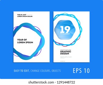 Design of brochure smooth soft template. Creative abstract set, annual report, horizontal cover, flyer in A4 with colourful lines waves for branding, exhibition. Business vector presentation.