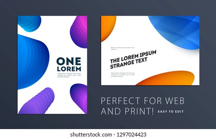 Design of brochure smooth soft template. Creative abstract set, annual report, horizontal cover, flyer in A4 with colourful smooth shapes for branding, exhibition. Business vector presentation.
