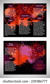 Design of the brochure. Template of booklet with blots and grunge elements. 