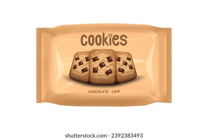 Design Brown foil packaging template for chocolate chip cookies snack. 
Vector illustration EPS 10.