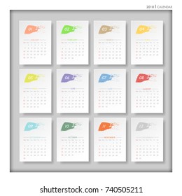 Design brush color calendar of 2018. Vector illustration