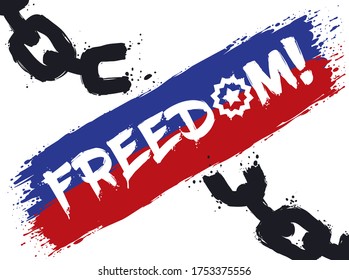 
Design in brush stroke style with Juneteenth flag, freedom message and broken chains symbolizing American slaves liberation.