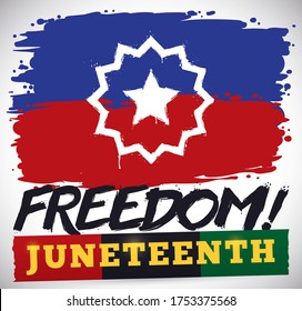 
Design in brush stroke style with Juneteenth flag and tape with Pan-African colors to celebrate Juneteenth and freedom.