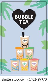 Design the bubble tea, Pearl milk tea, tapioca milk tea, black pearls summer style poster.