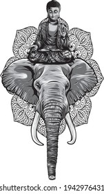 design of buddha statue above head of elephant vector