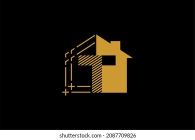 Design und Bau von Home-Logo-Design-Vektorgrafik. Unternehmer planen und bauen ein Immobiliensymbol.