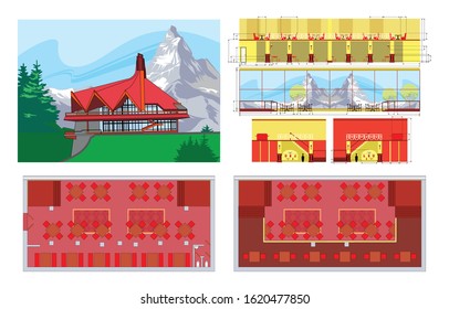 Design the building project cafe, restaurant, scans the walls, plan and facade