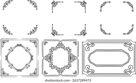 Design bundle of different luxury line art ornaments, such as corner ornaments, box ornaments with carvings	