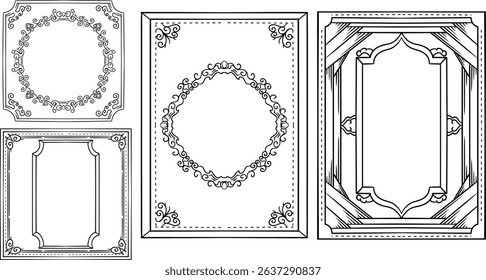 design bundle luxury vintage line commonly used for Luxury vintage frame set, retro label collection, royal wedding emblem, sale sticker or invitation card. Isolated vector.	
