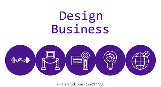 design business background concept with design business icons. Icons related exhibition, earth grid, idea, camcorder, bars