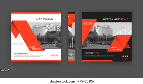 Design for business brochure cover, info banner frame, title sheet model set, techno flyer mockup or ad text font. Modern vector front page art with urban city street texture. Red triangle figure icon