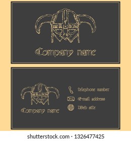 Design business cards with a picture of a Viking helmet with a brush. Double sided. Vector