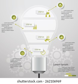 Design Business Chart 5 Steps Diagram in Light Bulb Shape. Simple&Editable Vector.