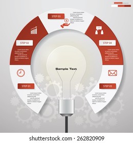 Design Business Chart 5 Steps Diagram with Light Bulb Shape. Simple&Editable Vector.