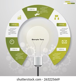 Design Business Chart 5 Steps Diagram with Light Bulb Shape. Simple&Editable Vector.