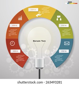 Design Business Chart 5 Steps Diagram with Light Bulb Shape. Simple&Editable Vector.