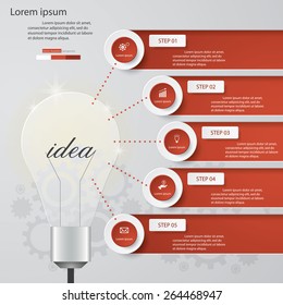 Design Business Chart 5 Steps Diagram in Light Bulb Shape. Simple&Editable Vector. 
