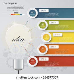 Design Business Chart 5 Steps Diagram in Light Bulb Shape. Simple&Editable Vector.