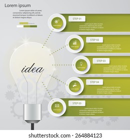 Design Business Chart 5 Steps Diagram in Light Bulb Shape. Simple&Editable Vector.