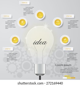 Design Business Chart 5 Steps Diagram in Light Bulb Shape. Simple&Editable Vector.