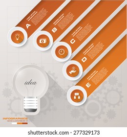 Design Business Chart 5 Steps Diagram in Light Bulb Shape. Simple&Editable Vector.