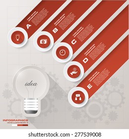 Design Business Chart 5 Steps Diagram in Light Bulb Shape. Simple&Editable Vector.