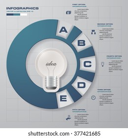 Design Business Chart 5 Steps Diagram in Light Bulb Shape. Simple&Editable Vector.
